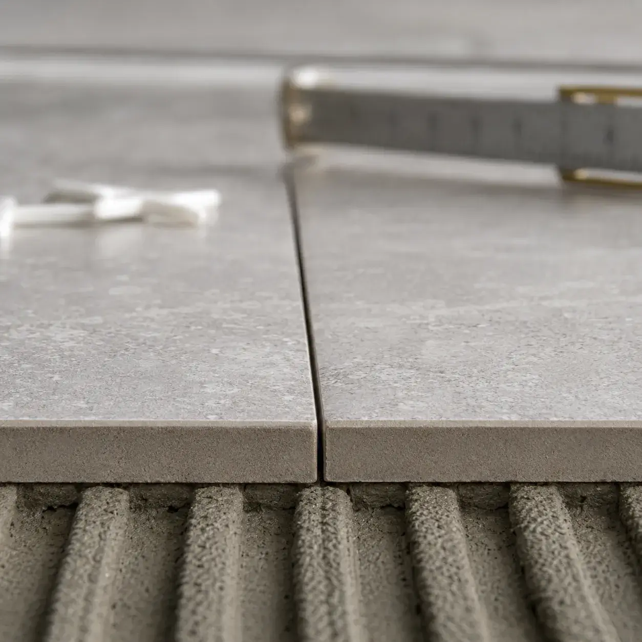 Rectified porcelain tile with 1.5mm grout joint close-up of edge detail