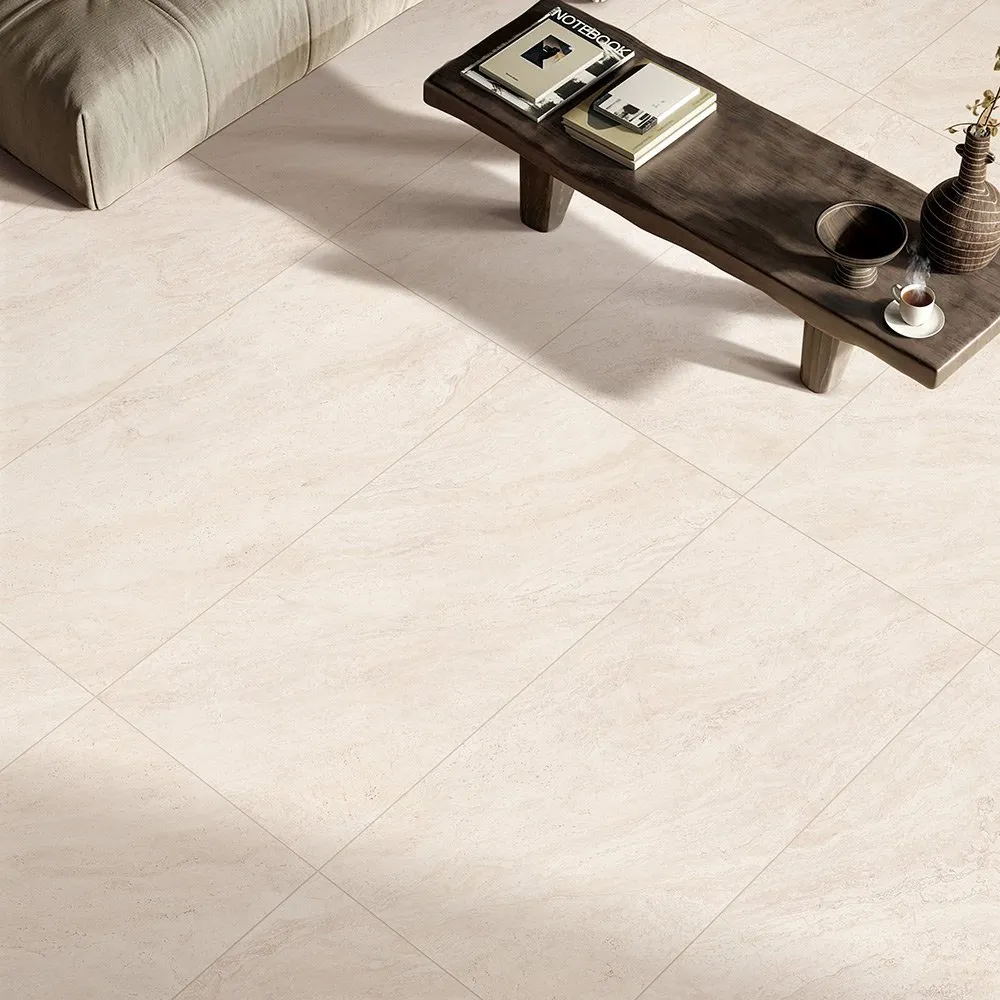 Calacatta Warm marble-effect porcelain tile, white with gold veining